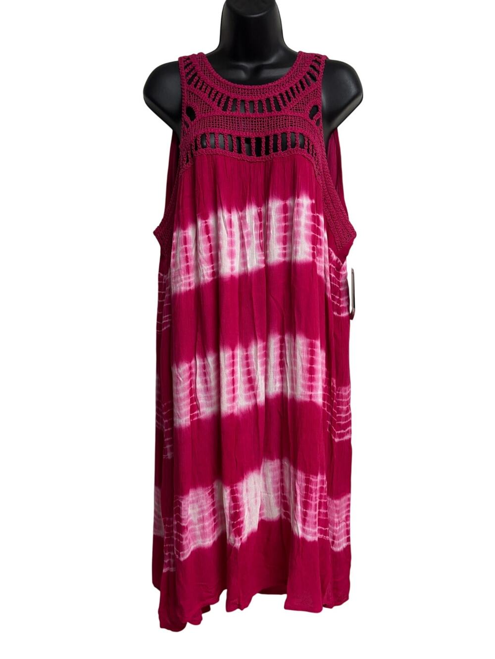Mlle Gabriella Womens 2X Pink White Tie Dye Tunic Dress Crochet Neck Summer New